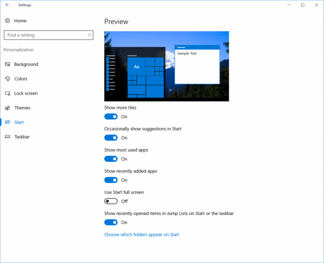 Windows settings